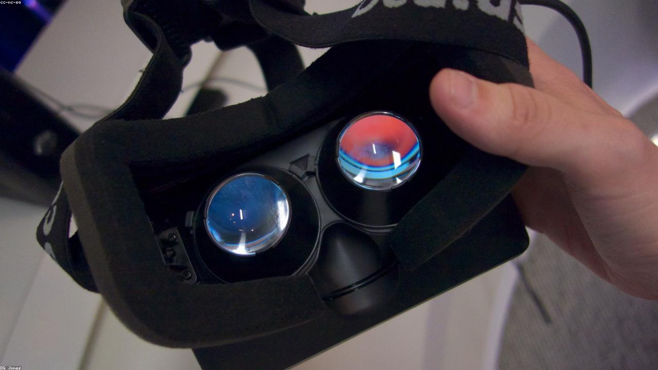 Augmented-reality headset on a sleek minimal display surface.